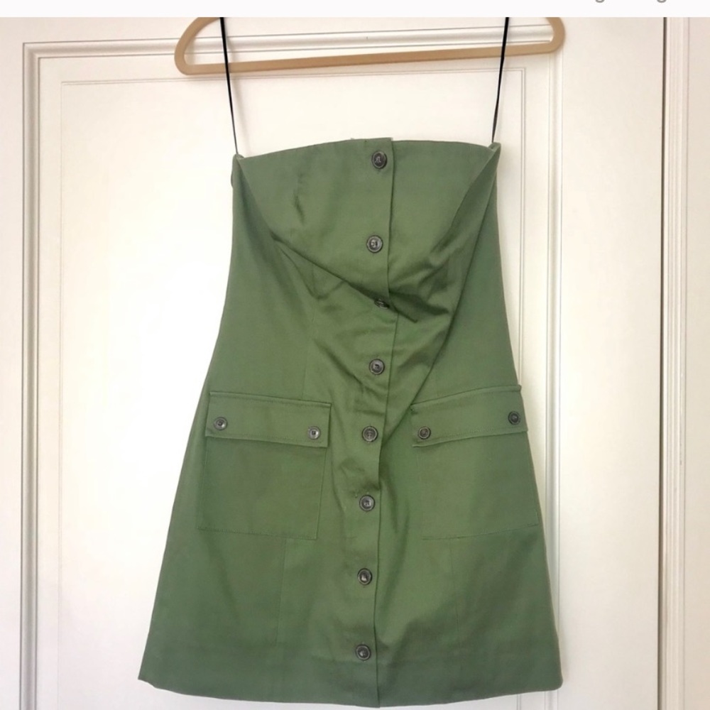 Strapless intermix utility army green dress
